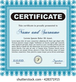 Diploma template or certificate template. Artistry design. With quality background. Vector pattern that is used in money and certificate. Light blue color.