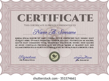 Diploma template or certificate template. With background. Customizable, Easy to edit and change colors.Retro design. 