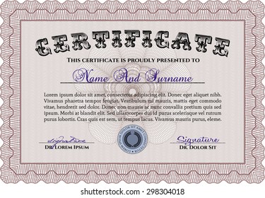 Diploma template or certificate template. With background. Vector pattern that is used in currency and diplomas.Good design. 
