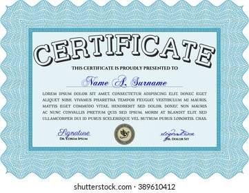 Diploma template or certificate template. Beauty design. Vector pattern that is used in money and certificate. With quality background. Light blue color.