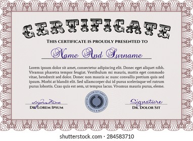 Diploma template or certificate template. Complex background. Vector pattern that is used in currency and diplomas.Excellent design. 
