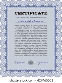 Diploma template or certificate template. Complex background. Beauty design. Vector pattern that is used in currency and diplomas.Blue color.