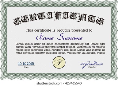 Plantilla de diploma o plantilla de certificado. Fondo complejo. Diseño de belleza. Patrón vectorial que se utiliza en moneda y diplomas.Color verde.