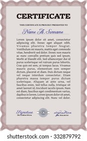 Diploma template or certificate template. With complex linear background. Border, frame.Modern design. 