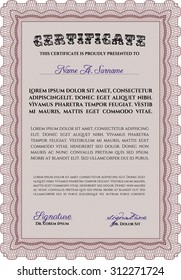 Diploma template or certificate template. Excellent design. With guilloche pattern. Border, frame.