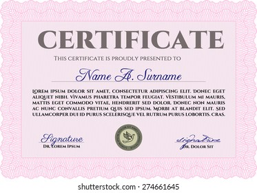 Diploma template or certificate template. Frame certificate template Vector.With quality background. Cordial design. 