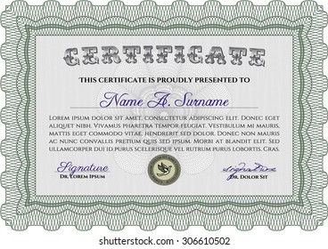 Diploma template or certificate template. Frame certificate template Vector.With guilloche pattern. Lovely design. 