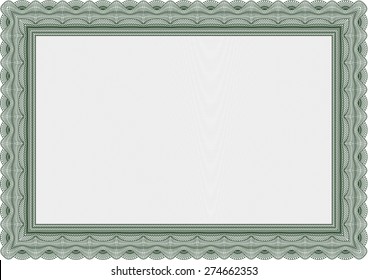 Diploma template or certificate template. With great quality guilloche pattern. Superior design. Border, frame.