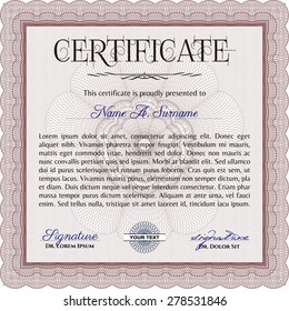 Diploma template or certificate template. With guilloche pattern and background. Vector pattern that is used in money and certificate.Modern design. 