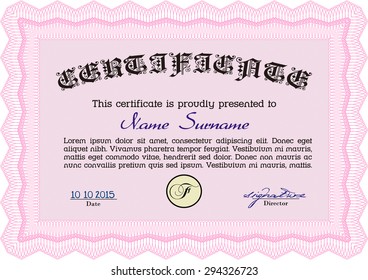 Diploma template or certificate template. With guilloche pattern and background. Vector pattern that is used in money and certificate.Modern design. 
