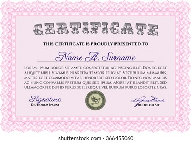 Diploma template or certificate template. With guilloche pattern. Superior design. Vector pattern that is used in currency and diplomas.