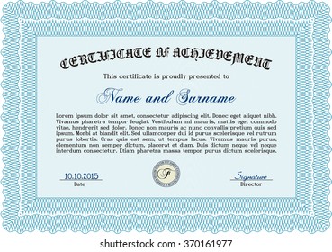 Diploma template or certificate template. With linear background. Beauty design. Money style.