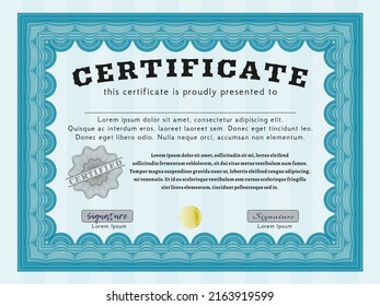 Diploma template or certificate template.  Modern design.  Complex background.  Detailed.  Light blue color.