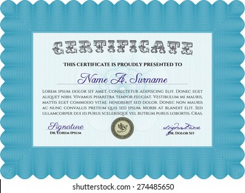 Diploma template or certificate template. Modern design. With great quality guilloche pattern. Vector certificate template.
