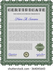 Diploma template or certificate template. Modern design. Money style.Printer friendly. 