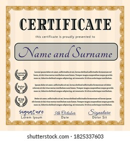 Diploma template or certificate template.  Money Pattern.  Easy to print.    Orange color.