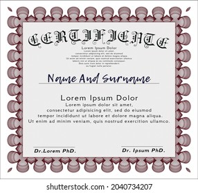 Diploma template or certificate template.  Money Pattern design.  With guilloche pattern and background.  Detailed.  Red color.