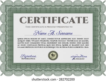 Diploma template or certificate template. Money style.Beauty design. With linear background. 