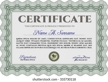 Diploma template or certificate template. Money style.Beauty design. With linear background. 