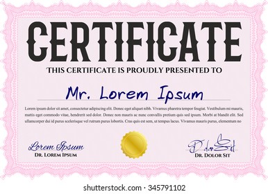 Diploma template or certificate template. Money style.Beauty design. With linear background. 