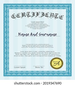 Diploma template or certificate template.  Nice design.  With quality background.  Customizable, Easy to edit and change colors.  Light blue color.