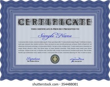 Diploma template or certificate template. Nice design. With complex linear background. Vector illustration.