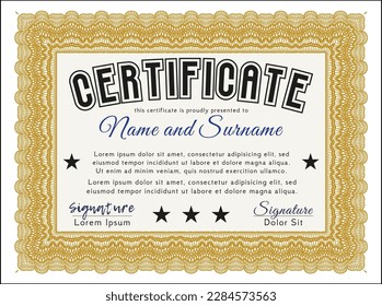 Diploma template or certificate template.  Perfect design.  With quality background.  Vector illustration.  Orange color.