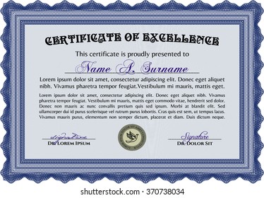 Plantilla de diploma o plantilla de certificado. Con un fondo de calidad. Diseño de belleza. Patrón vectorial que se utiliza en dinero y certificado. Color azul.