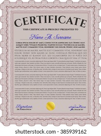 Diploma template or certificate template. With quality background. Vector pattern that is used in money and certificate. Beauty design. Red color.