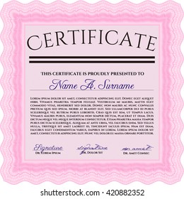 Diploma template or certificate template. With quality background. Artistry design. Vector pattern that is used in money and certificate. Pink color.