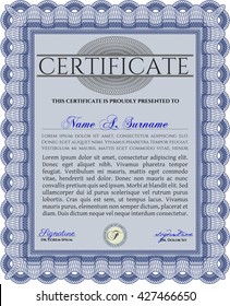 Diploma template or certificate template. With quality background. Vector pattern that is used in money and certificate. Beauty design. Blue color.