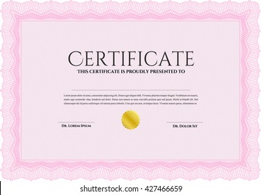 Diploma template or certificate template. With quality background. Vector pattern that is used in money and certificate. Beauty design. Pink color.