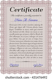 Plantilla de diploma o plantilla de certificado. Con un fondo de calidad. Patrón vectorial que se utiliza en dinero y certificado. Diseño de belleza. Color rojo.
