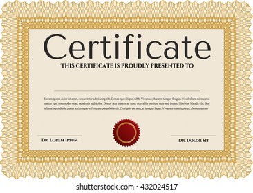 Diploma template or certificate template. With quality background. Beauty design. Vector pattern that is used in money and certificate. Orange color.