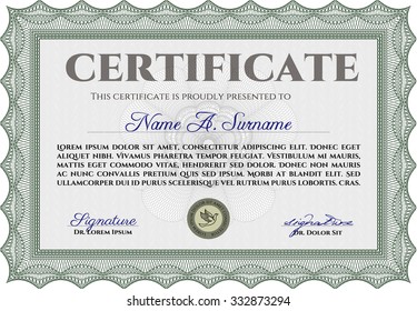 Diploma template or certificate template. Retro design. Frame certificate template Vector.With guilloche pattern and background. 
