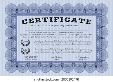 Diploma template or certificate template.  Superior design.  With quality background.  Customizable, Easy to edit and change colors.  Blue color.