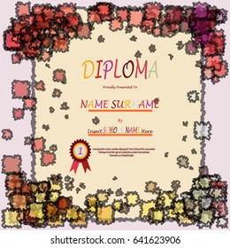 Diploma Template. Certificate Vector With Colorful Patches