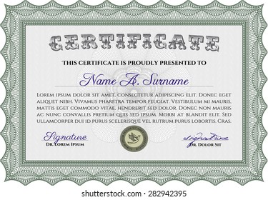 Diploma template or certificate template. Vector illustration.Nice design. With complex background. 