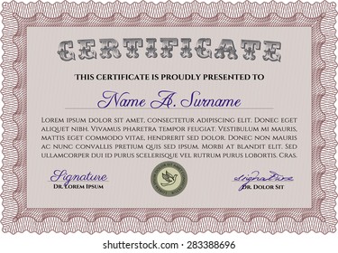 Plantilla de diploma o plantilla de certificado. Ilustración vectorial.Buen diseño. Con un fondo complejo. 