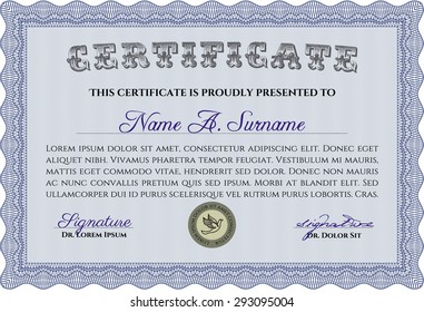 Diploma template or certificate template. Vector illustration.Nice design. With complex background. 