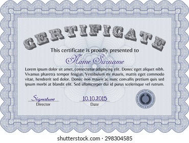 Diploma template or certificate template. Vector illustration.Nice design. With complex background. 
