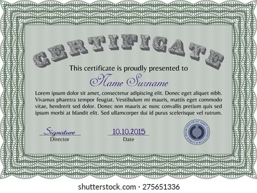 Diploma template or certificate template. Vector pattern that is used in currency and diplomas.With linear background. Cordial design. 
