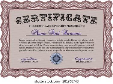 Diploma template or certificate template. Vector pattern that is used in money and certificate.With guilloche pattern. Superior design. 