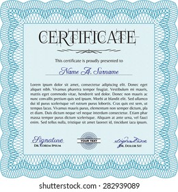 Diploma template or certificate template. Vector pattern that is used in currency and diplomas.With linear background. Cordial design. 