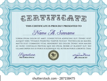 Diploma template or certificate template. Vector pattern that is used in currency and diplomas.Complex background. Superior design. 
