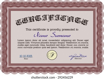 Diploma template or certificate template. Vector pattern that is used in currency and diplomas.Complex background. Superior design. 