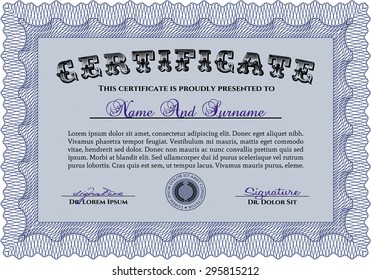 Diploma template or certificate template. Vector pattern that is used in currency and diplomas.With linear background. Cordial design. 