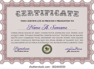 Plantilla de diploma o plantilla de certificado. Patrón vectorial que se utiliza en moneda y diplomas.Fondo complejo. Diseño superior. 