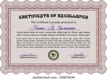 Diploma template or certificate template. Vector pattern that is used in currency and diplomas.With linear background. Cordial design. 