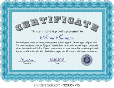 Diploma template or certificate template. Vector pattern that is used in currency and diplomas.Retro design. With guilloche pattern and background. 